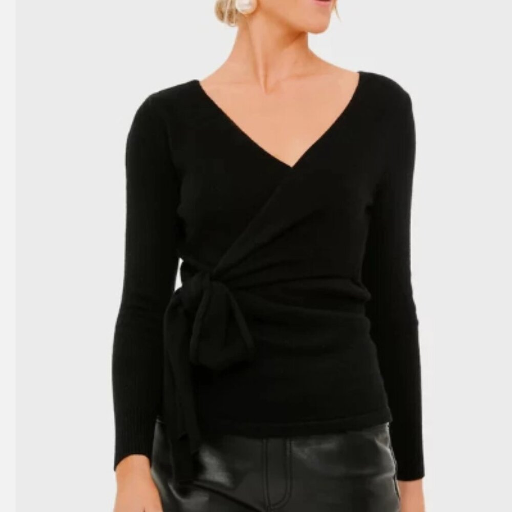 NWOT Chloe' Kristyn Black Wren Cashmere & Cotton Wrap Sweater S